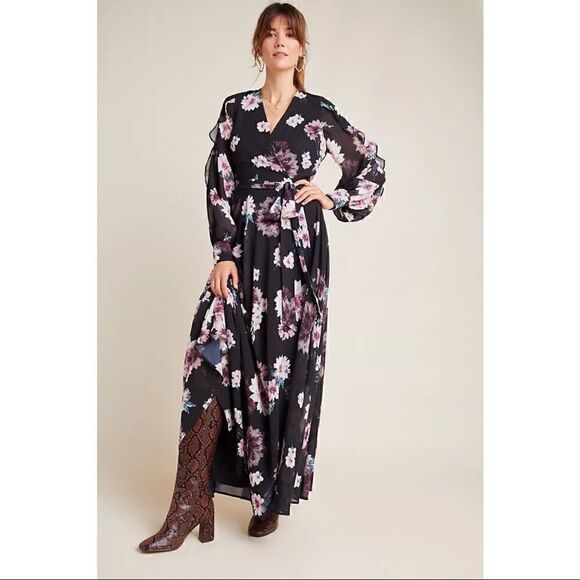 NEW Anthropologie Yumi Kim Jessica Floral Ruffled Semi-Sheer Maxi Dress X-Small - Picture 3 of 4